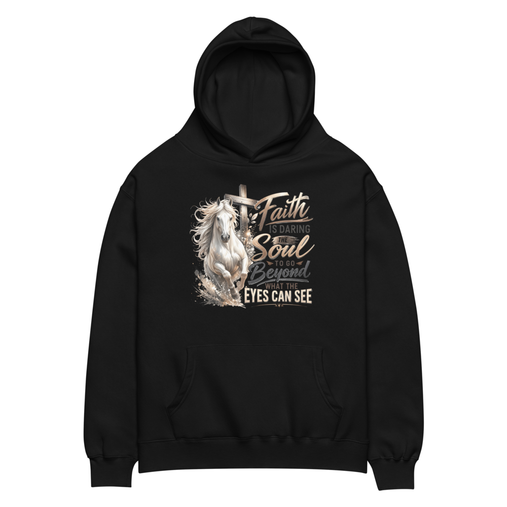 Faith Horse Cross Christian equestrian hoodie in black – front view