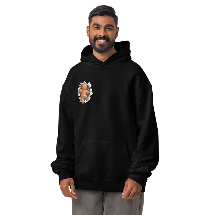 Gingerbread Man Christmas graphic hoodie in black – front view