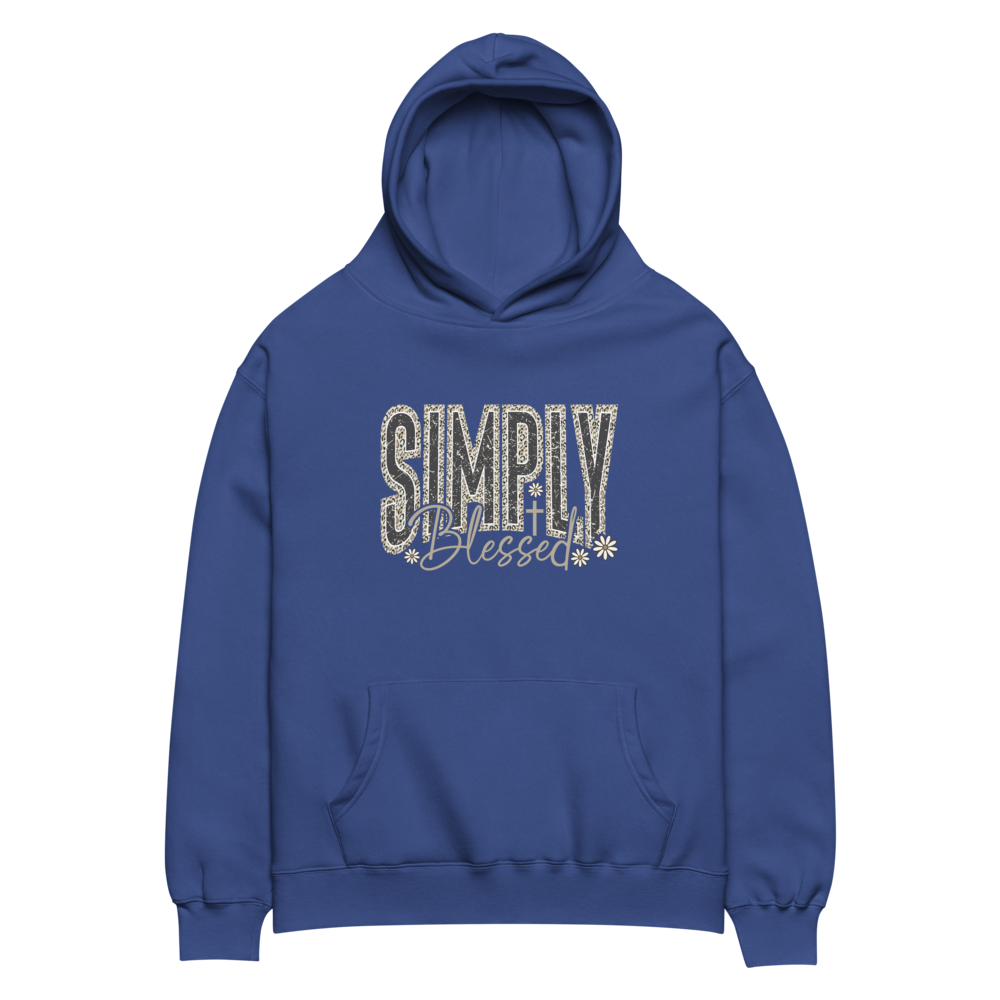 Simply Blessed Camo Christian hoodie in cobalt – front view