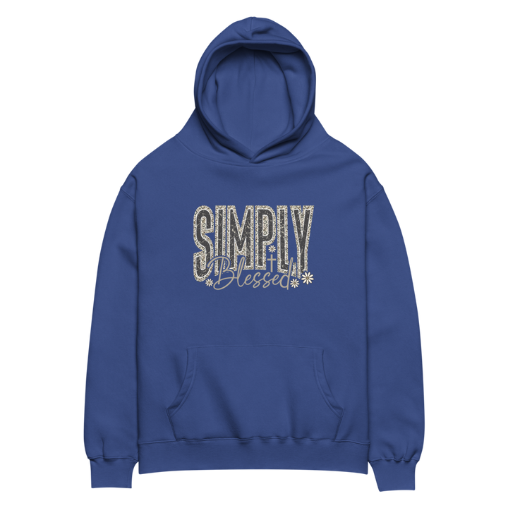Simply Blessed Camo Christian hoodie in cobalt – front view