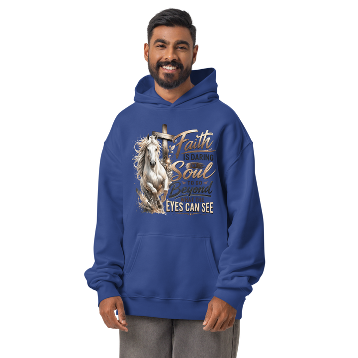Faith Horse Cross Christian hoodie in cobalt – front view