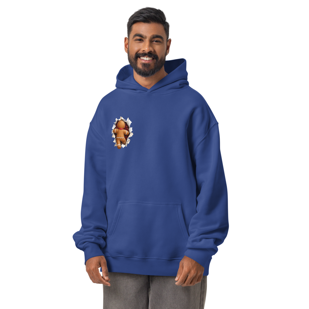 Gingerbread Man Christmas hoodie in cobalt – front view