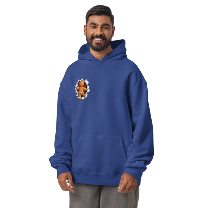 Gingerbread Man Christmas hoodie in cobalt – front view