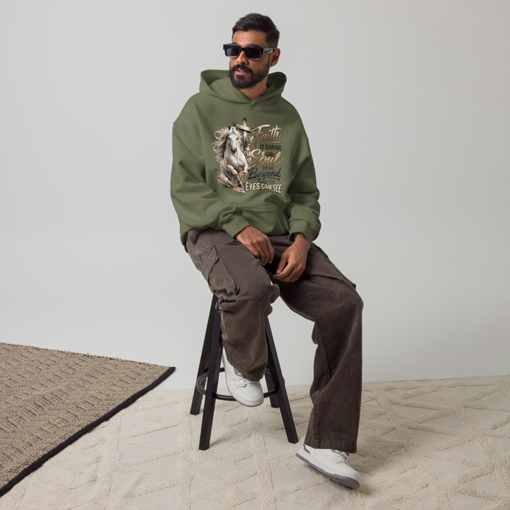 Faith Horse Cross Christian hoodie in cypress – front view