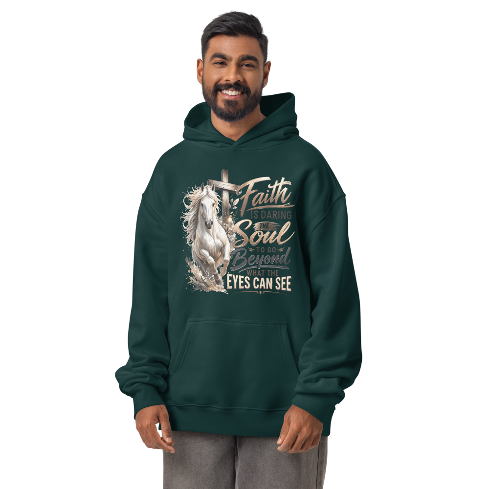 Faith Horse Cross Christian hoodie in pine green – front view