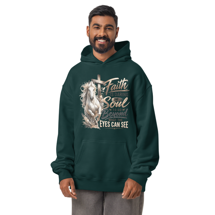 Faith Horse Cross Christian hoodie in pine green – front view
