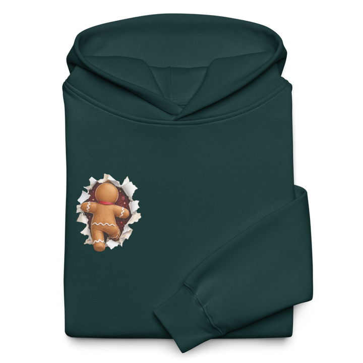 Gingerbread Man Christmas hoodie in pine green – front view
