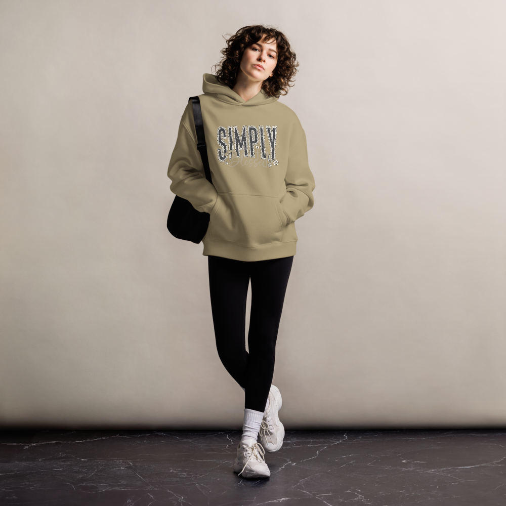 Simply Blessed Camo Christian hoodie in sand – front view