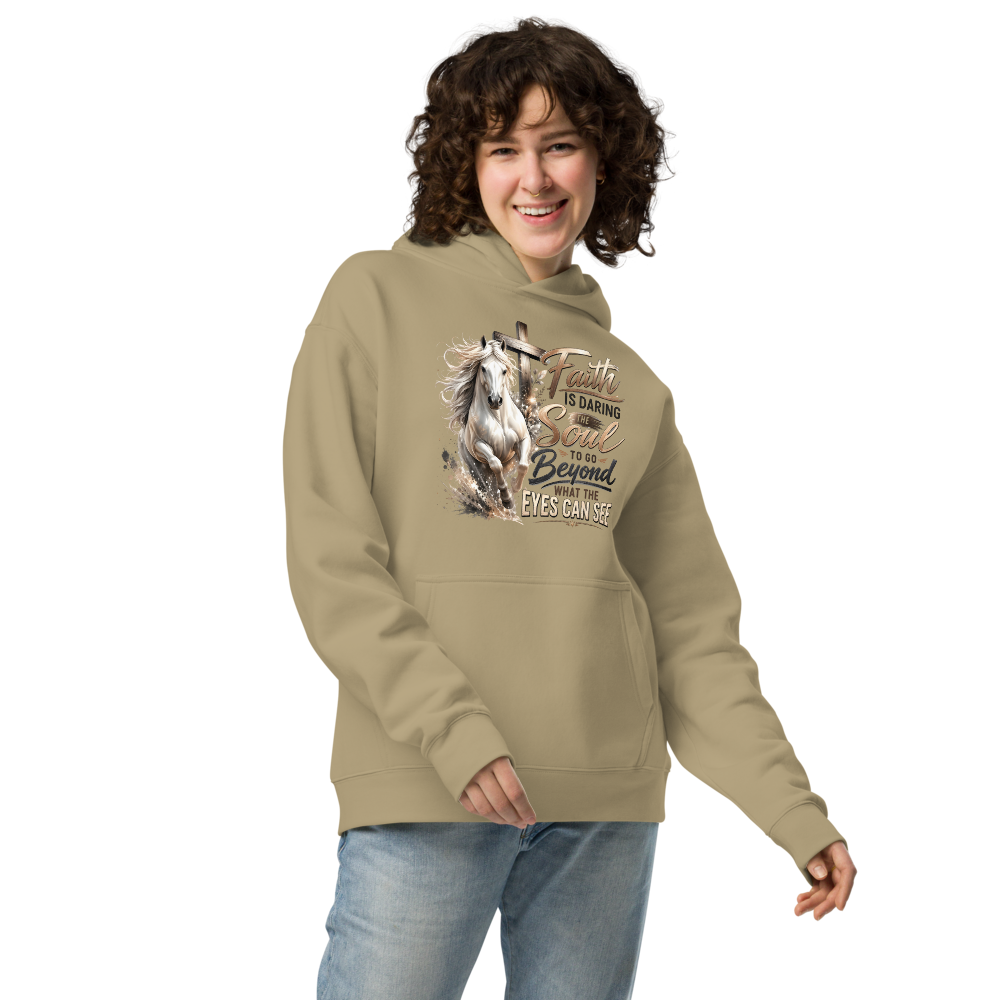 Faith Horse Cross Christian hoodie in sand – front view